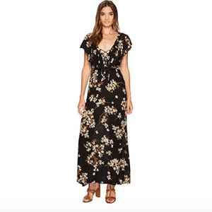 Amuse Society Black Maxi Dress Yellow Gold Flowers